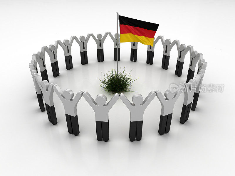 象形文字团队与德国国旗- 3D渲染